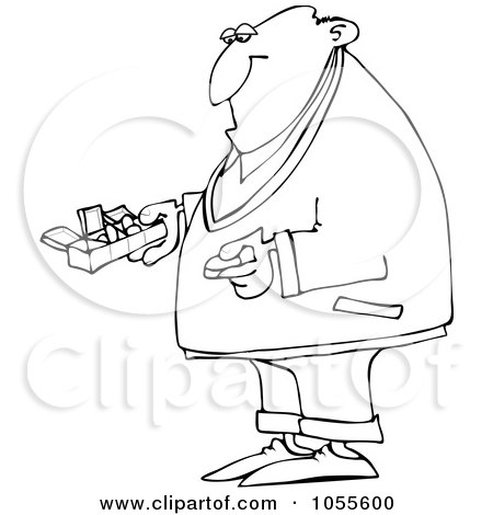 Royalty-Free Vector Clip Art Illustration of a Coloring Page Outline Of A Man Holding A Pill Organizer by djart