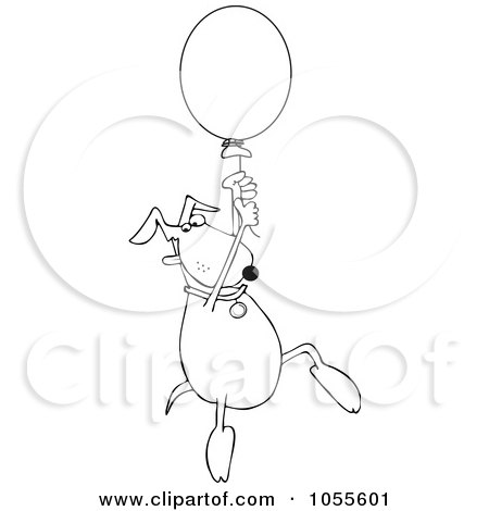 Royalty-Free Vector Clip Art Illustration of a Coloring Page Outline Of A Dog Floating Away With A Balloon by djart