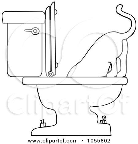 Royalty-Free Vector Clip Art Illustration of a Coloring Page Outline Of A Cat Drinking From A Toilet by djart