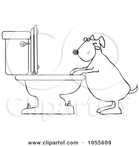 Royalty-Free Vector Clip Art Illustration of a Coloring Page Outline Of A Dog Drinking From A Toilet by djart