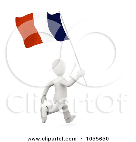 Royalty-Free CGI Clip Art Illustration of a 3d White Person Running With A French Flag by chrisroll
