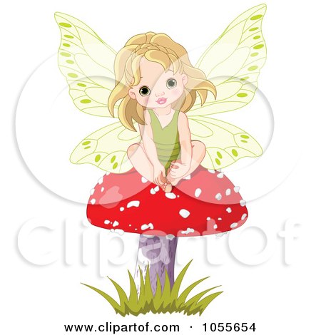 Royalty-Free Vetor Clip Art Illustration of a Cute Fairy Girl Sitting On A Red Mushroom by Pushkin