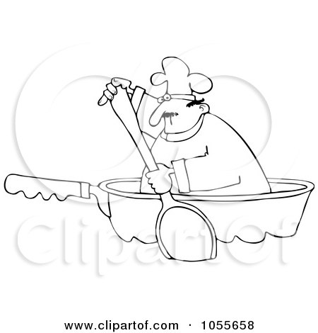 Royalty-Free Vector Clip Art Illustration of a Coloring Page Outline Of A Chef Paddling In A Pan by djart
