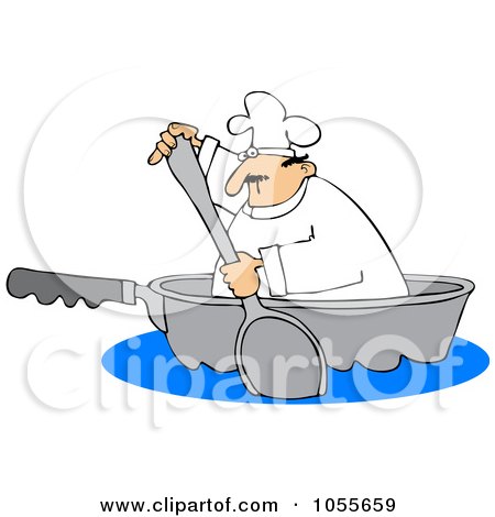 Royalty-Free Vector Clip Art Illustration of a Chef Paddling In A Pan by djart