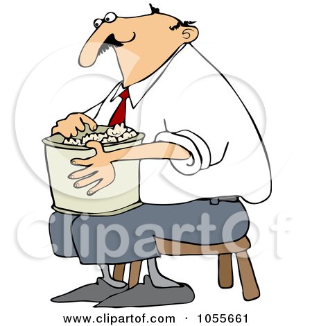 Royalty-Free Vector Clip Art Illustration of a Man Sitting On A Stool And Eating Popcorn by djart