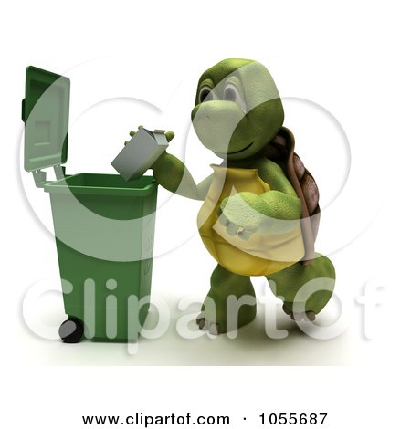 Royalty-Free CGI Clip Art Illustration of a 3d Tortoise Dropping A Carton In A Recycle Bin by KJ Pargeter