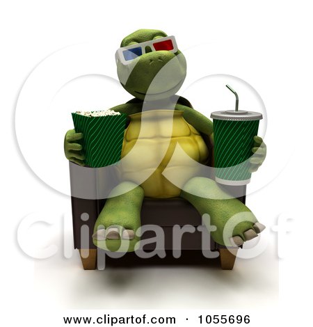 Royalty-Free CGI Clip Art Illustration of a 3d Tortoise Watching A Movie by KJ Pargeter