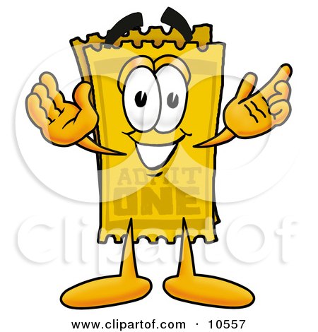 Clipart Picture of a Yellow Admission Ticket Mascot Cartoon Character With Welcoming Open Arms by Toons4Biz
