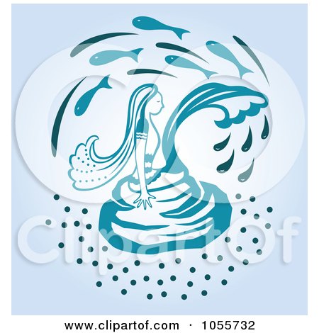 Royalty-Free Vector Clip Art Illustration of Fish Leaping Over A Mermaid On Blue by Cherie Reve