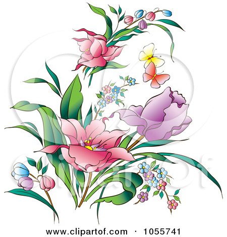 Royalty-Free Vector Clip Art Illustration of Pretty Spring Flowers And Butterflies by pauloribau