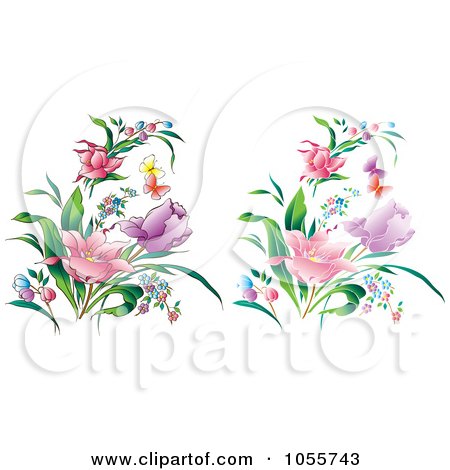Royalty-Free Vector Clip Art Illustration of a Digital Collage Of Pretty Spring Flowers And Butterflies by pauloribau