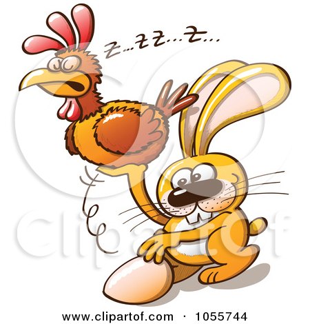 Royalty-Free Vector Clip Art Illustration of an Easter Bunny Stealing An Egg From A Hen by Zooco