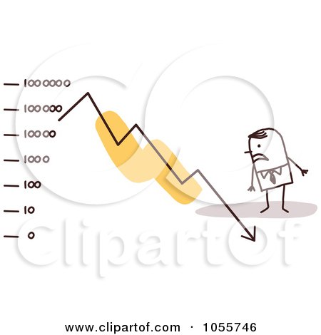 Royalty-Free Vector Clip Art Illustration of a Stick Man Watching A Decline Arrow Crash by NL shop