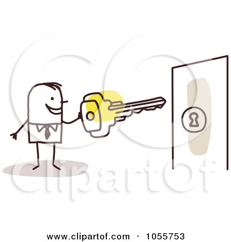Royalty-Free Vector Clip Art Illustration of a Stick Man Unlocking A Door by NL shop