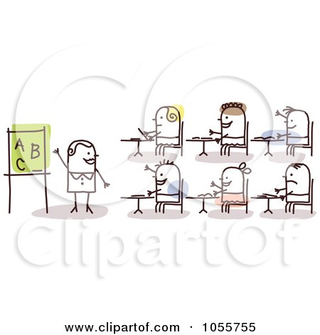 Royalty-Free Vector Clip Art Illustration of a Stick Woman Teacher In Class by NL shop