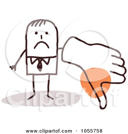 Royalty-Free Vector Clip Art Illustration of a Stick Man Giving A Thumbs Down With A Big Hand by NL shop