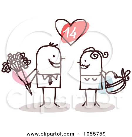 Royalty-Free Vector Clip Art Illustration of a Stick Couple Exchanging Valentines Day Gifts by NL shop