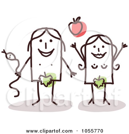Royalty-Free Vector Clip Art Illustration of a Stick Adam And Eve With An Apple And Snake by NL shop