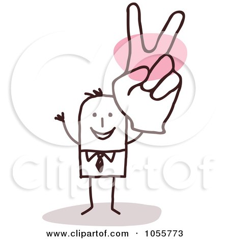 Royalty-Free Vector Clip Art Illustration of a Stick Man Gesturing Peace With A Big Hand by NL shop