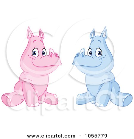 Royalty-Free Vector Clip Art Illustration of a Digital Collage Of Pink And Blue Baby Rhinos by yayayoyo