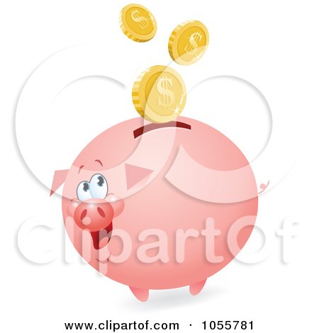 Royalty-Free Vector Clip Art Illustration of Coins Falling Into A Fat Piggy Bank by yayayoyo