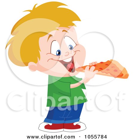 Royalty-Free Vector Clip Art Illustration of a Boy Eating A Slice Of Pizza by yayayoyo