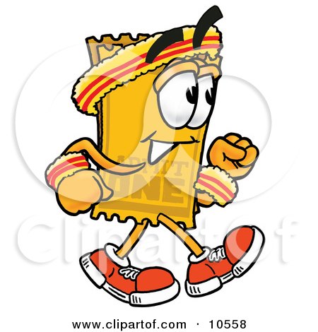 Clipart Picture of a Yellow Admission Ticket Mascot Cartoon Character Speed Walking or Jogging by Mascot Junction
