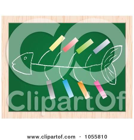 Royalty-Free Vector Clip Art Illustration of a Fishbone With Sticky Note Tags On A Chalkboard by Andrei Marincas