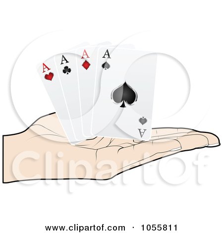 Royalty-Free Vector Clip Art Illustration of a Poker Hand Holding Four Aces by Andrei Marincas