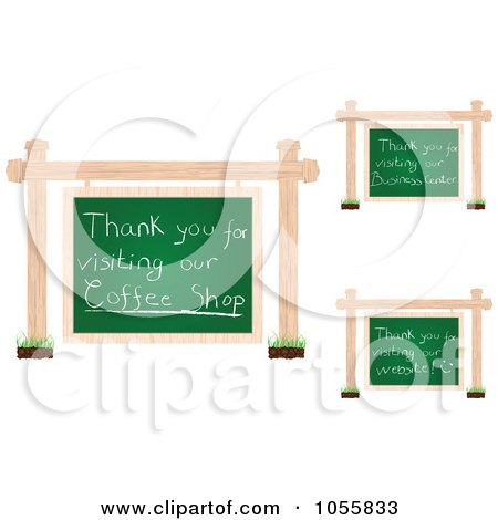 Royalty-Free Vector Clip Art Illustration of a Digital Collage Of Thank You Messages On Hanging Chalkboard Signs by Andrei Marincas