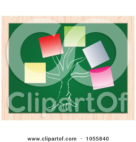Royalty-Free Vector Clip Art Illustration of a Tree With Sticky Note Tags On A Chalkboard by Andrei Marincas