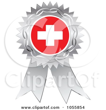Royalty-Free Vector Clip Art Illustration of a Silver Ribbon Switzerland Flag Medal by Andrei Marincas