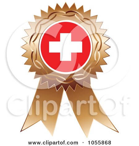 Royalty-Free Vector Clip Art Illustration of a Bronze Ribbon Switzerland Flag Medal by Andrei Marincas