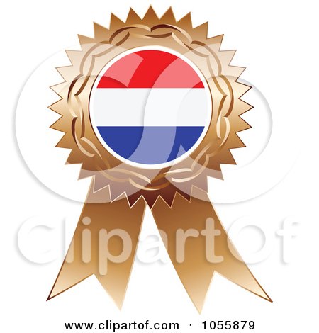 Royalty-Free Vector Clip Art Illustration of a Bronze Ribbon Netherlands Flag Medal by Andrei Marincas