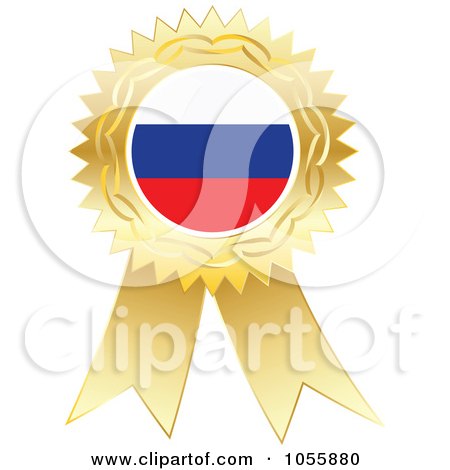 Royalty-Free Vector Clip Art Illustration of a Gold Ribbon Russia Flag Medal by Andrei Marincas
