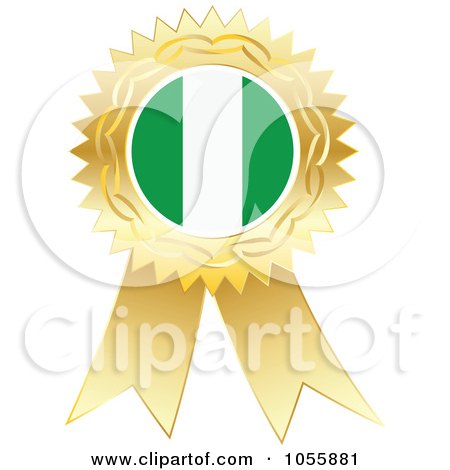 Royalty-Free Vector Clip Art Illustration of a Gold Ribbon Nigeria Flag Medal by Andrei Marincas