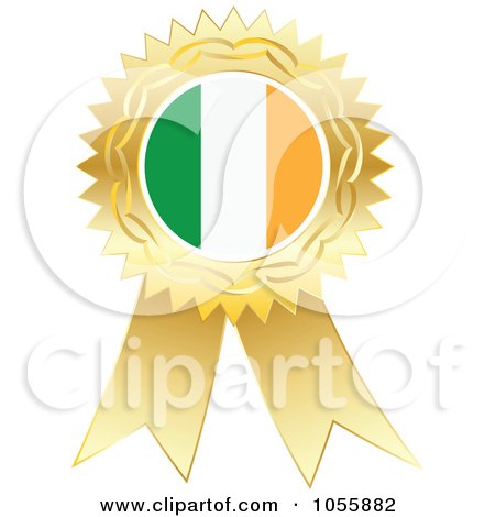 Royalty-Free Vector Clip Art Illustration of a Gold Ribbon Irish Flag Medal by Andrei Marincas