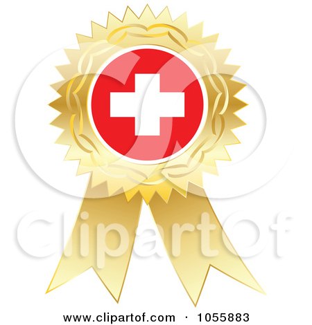 Royalty-Free Vector Clip Art Illustration of a Gold Ribbon Switzerland Flag Medal by Andrei Marincas