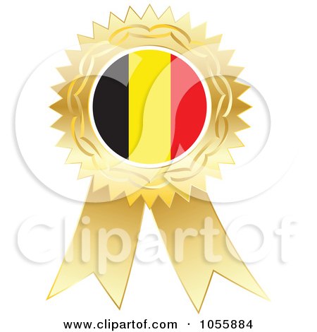 Royalty-Free Vector Clip Art Illustration of a Gold Ribbon Belgium Flag Medal by Andrei Marincas