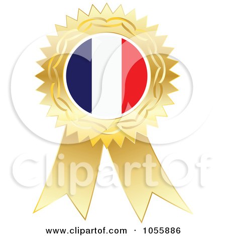 Royalty-Free Vector Clip Art Illustration of a Gold Ribbon France Flag Medal by Andrei Marincas