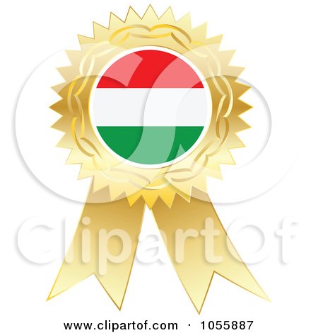 Royalty-Free Vector Clip Art Illustration of a Gold Ribbon Hungary Flag Medal by Andrei Marincas