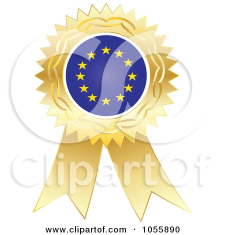 Royalty-Free Vector Clip Art Illustration of a Gold Ribbon European Flag Medal by Andrei Marincas