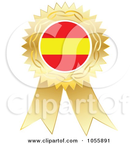 Royalty-Free Vector Clip Art Illustration of a Gold Ribbon Spanish Flag Medal by Andrei Marincas