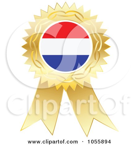 Royalty-Free Vector Clip Art Illustration of a Gold Ribbon Netherlands Flag Medal by Andrei Marincas