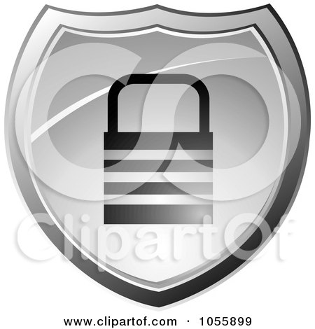 Royalty-Free Vector Clip Art Illustration of a Silver Secure Padlock Shield by michaeltravers