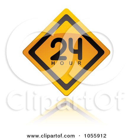 Royalty-Free Vector Clip Art Illustration of a Yellow Open 24 Hours Sign And Reflection by michaeltravers