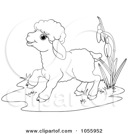 Royalty-Free Vector Clip Art Illustration of a Coloring Page Outline Of A Cute Easter Lamb by Pushkin