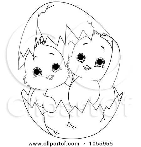 Royalty-Free Vector Clip Art Illustration of a Coloring Page Outline Of Cute Chicks In An Egg Shell by Pushkin