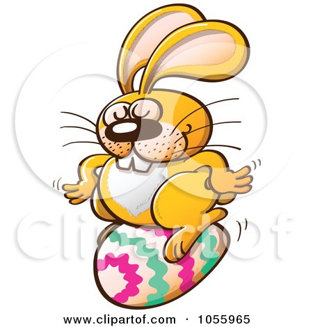 Royalty-Free Vector Clip Art Illustration of a Yellow Bunny Laying An Easter Egg by Zooco