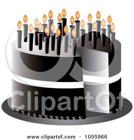 Royalty-Free Vector Clip Art Illustration of a Black Over The Hill Birthday Cake With Candles by Pams Clipart